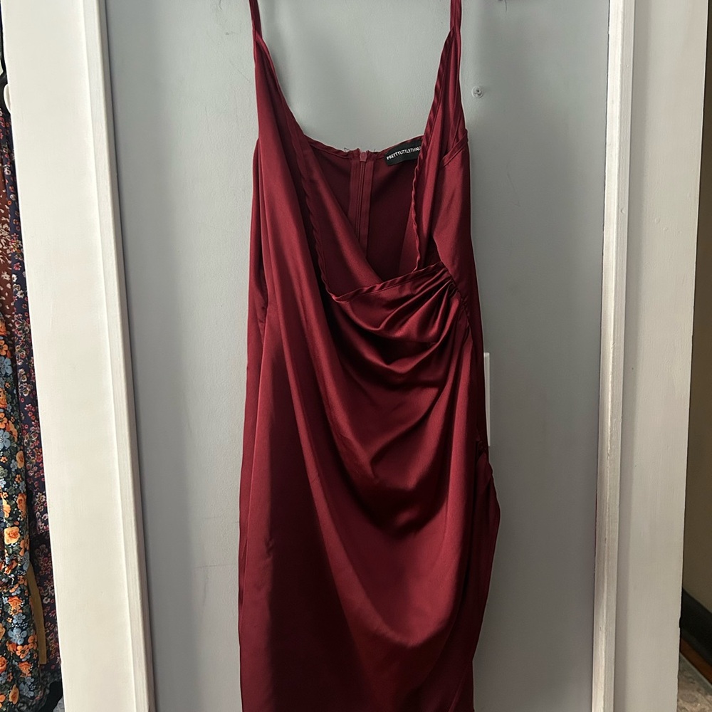 Pretty Little Thing Burgundy Formal Mini Dress